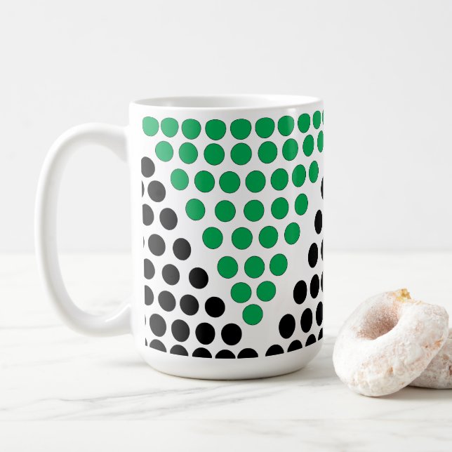 Caneca De Café Triângulo Verde Preto Círculo Padrão Geométrico (Com Donut)