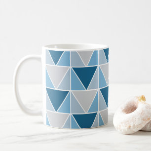 Caneca De Café Triângulos Geométricos Cinza Azul Geométrico 