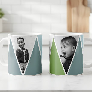 Caneca De Café Triângulos na caneta de fotos azul e verde