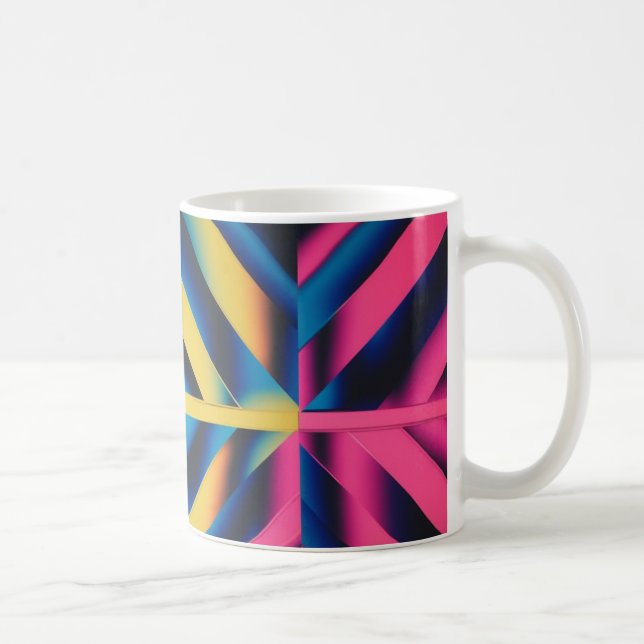 Caneca De Café Triângulos Retro Neon - Geométricos Negros dos ano (Direita)