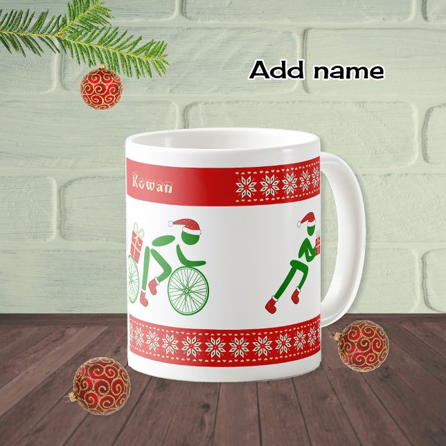 Caneca De Café Triatletas de natal de nome personalizado (Criador carregado)