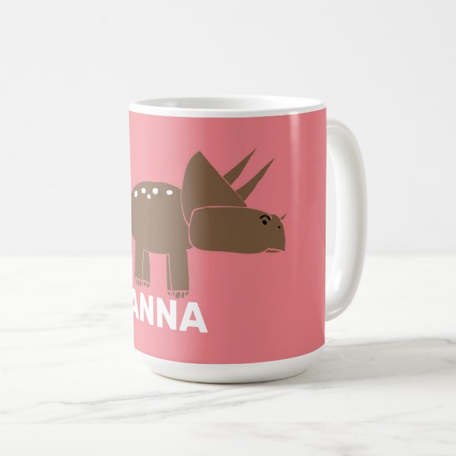 Caneca De Café Tricerátops Castanhos E Cujos Dinossauros Para Cri (Frente Esquerda)