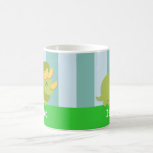 Caneca De Café Triceratops verde e amarelo Kawaii para crianças