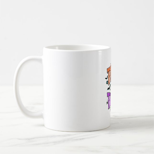 Caneca De Café Trick Halloween Treat Funny Spider Web Retro_1 (Esquerda)