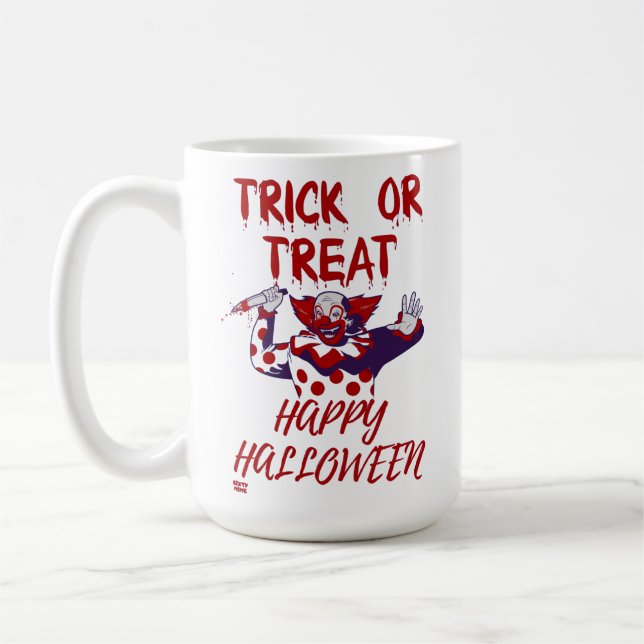 Caneca De Café "TRICK OR TRAT SCARY CLOWN", halloween engraçado (Esquerda)
