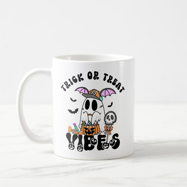 Caneca De Café Trick or Tratar Vibes Retro Ghost Pumpkin Candy (Esquerda)