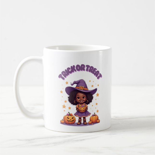 Caneca De Café Trick or Treat Witch Girl Mug – Cute Pumpkin Hallo (Esquerda)