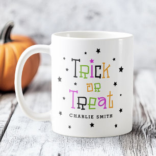 Caneca De Café Trick ou trata estrelas de nome Halloween