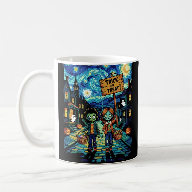 Caneca De Café Trick ou Tratar Zombies - Van Gogh Starry Hallowee (Esquerda)