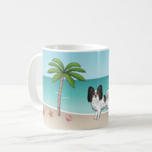 Caneca De Café Tricolor Papillon Cão Em Uma Praia Tropical De Ver