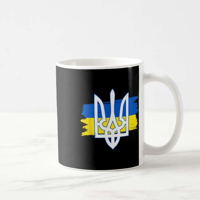 Caneca De Café Tridente da Bandeira da Ucrânia - Tryzub Ucraniano (Direita)