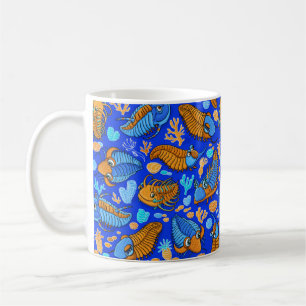 Caneca De Café Trilobitas sobre fundo azul escuro (padrão infant