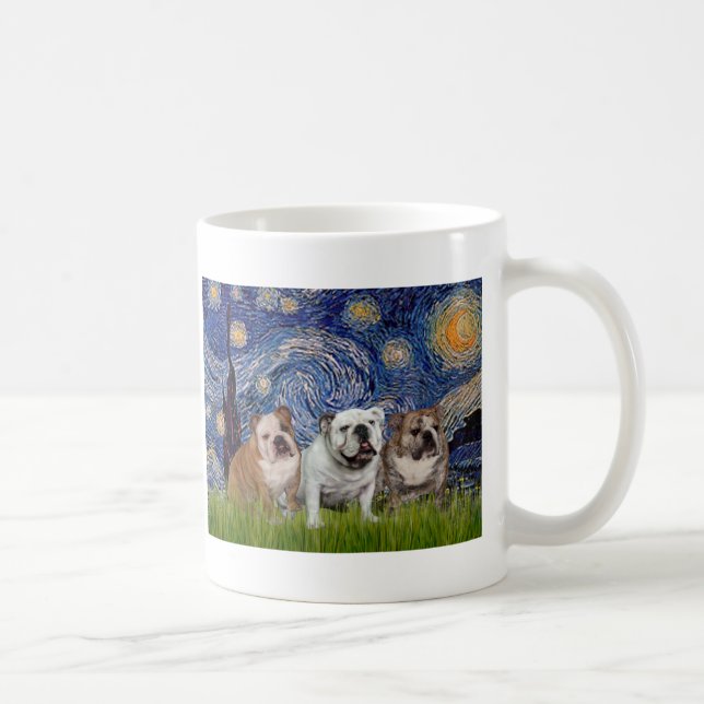 Caneca De Café Trio de Bulldog Inglês - Noite Estrelada (Direita)