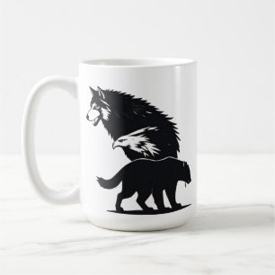 Caneca De Café Trio Selvagem: Silhueta de Lobo, Águia e Urso