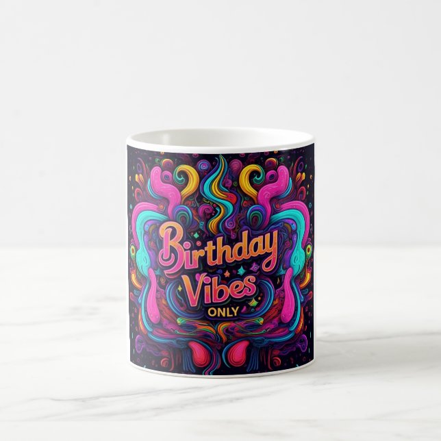 Caneca De Café Trippy Neon Swirl Birthday Vibes Café Mug (Centro)
