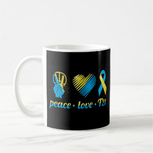 Caneca De Café Trisomy 21 Peace Love Down Syndrome Ribbon Heart
