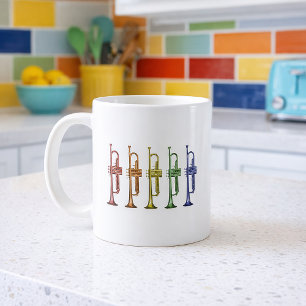 Caneca De Café Trompete Arco-íris Linha Colorida Instrumento de S
