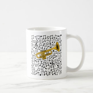 Caneca De Café Trompete Com Notas Musicais, Músico De Bronze