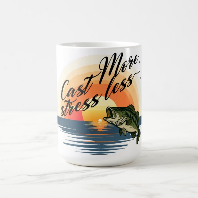 Caneca De Café Trophy Bass Fishing Graphic Cast More, stress less (Centro)