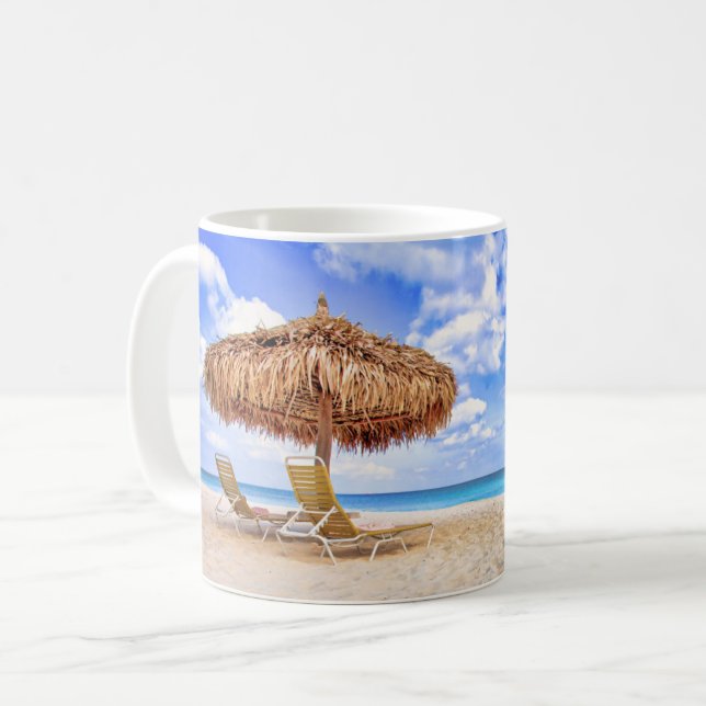 Caneca De Café Tropical Beaches | Aruba Sandy Beach (Frente Esquerda)