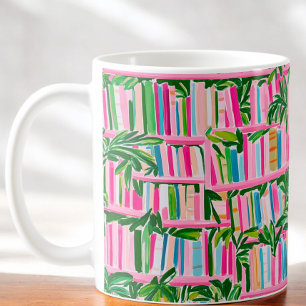 Caneca De Café Tropical de Preppy Pink Bookcase