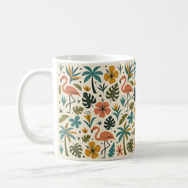 Caneca De Café Tropical Flamingo and Palm Tree Pattern (Esquerda)