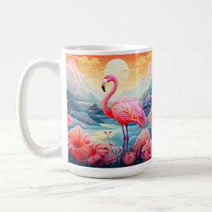 Caneca De Café Tropical Flamingo com Flores-76280