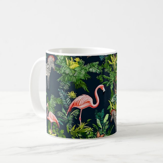 Caneca De Café Tropical Flamingos & Zebras! (Frente Esquerda)
