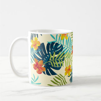 Caneca De Café Tropical Monstera Hibiscus — Padrão de Verão