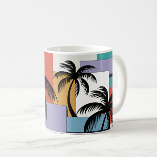 Caneca De Café Tropical Palms on Geometric Sunset Background