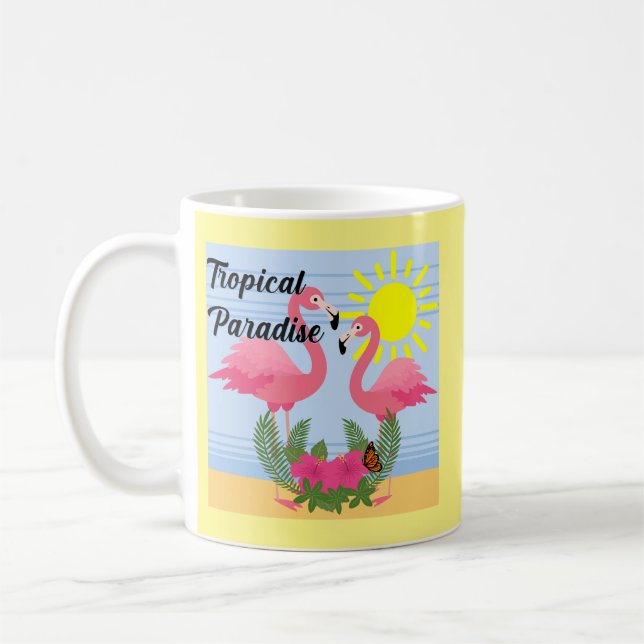 Caneca De Café Tropical Paraíso Rosa Flamingo - Clássica Mug (Esquerda)