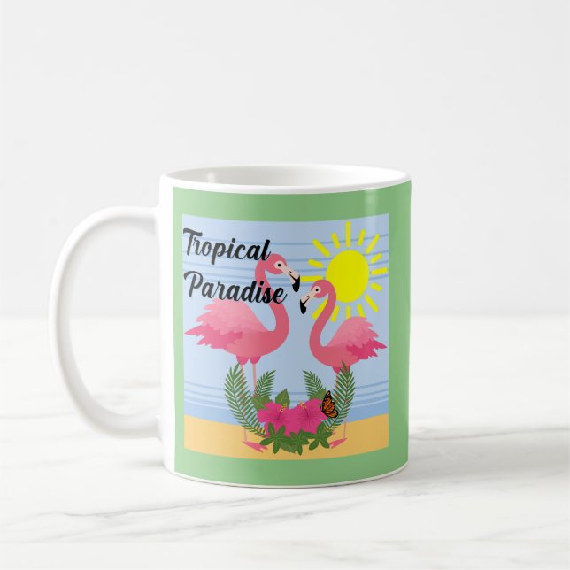 Caneca De Café Tropical Paraíso Rosa Flamingo - Clássica Mug (Esquerda)
