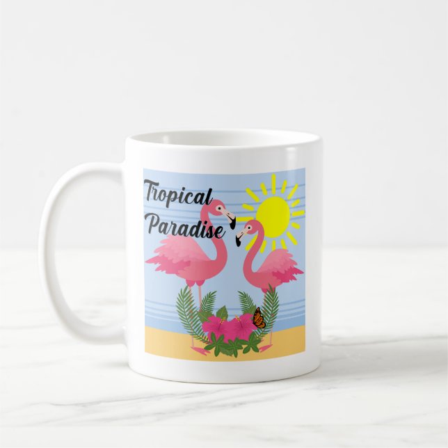 Caneca De Café Tropical Paraíso Rosa Flamingo - Clássica Mug (Esquerda)