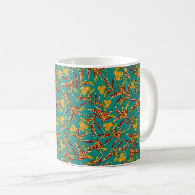 Caneca De Café Tropical Pattern with Red and Yellow Leaves (Frente Esquerda)