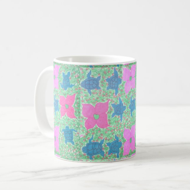 Caneca De Café Tropical Patterna de Tartaruga do Mar bonito (Frente Esquerda)