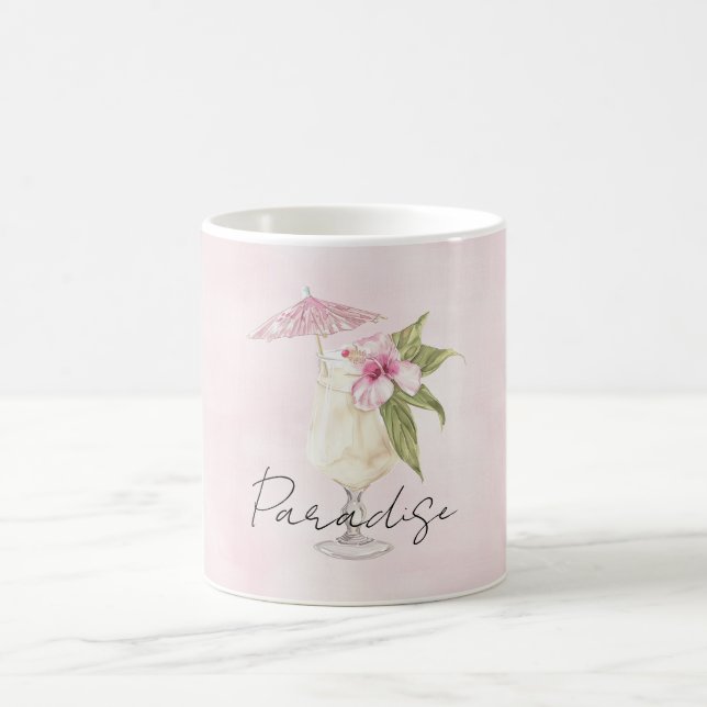 Caneca De Café Tropical Pink Hibiscus Flower Umbrella Drink (Centro)