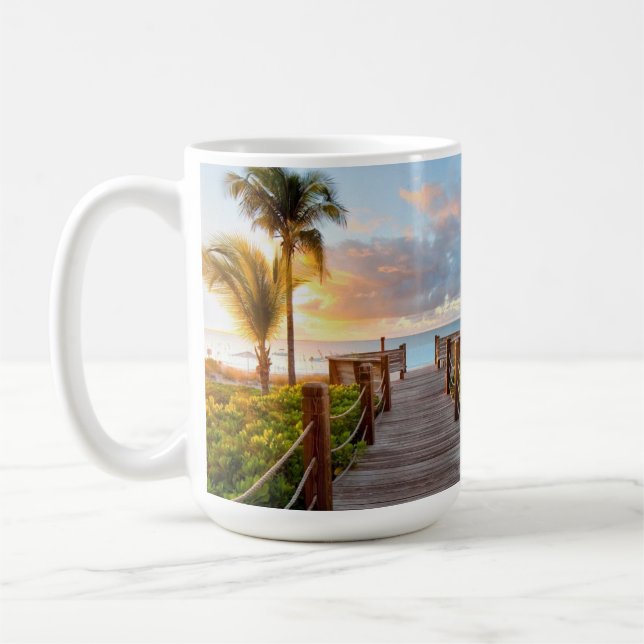 Caneca De Café Tropical Sunrise Boardwalk Ceramic Mug 15oz (Esquerda)