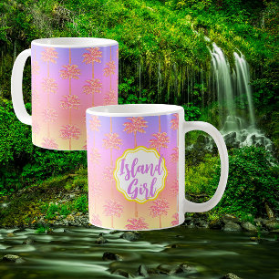 Caneca De Café Tropical Sunset Island Girl Pink Palm Tree Mug