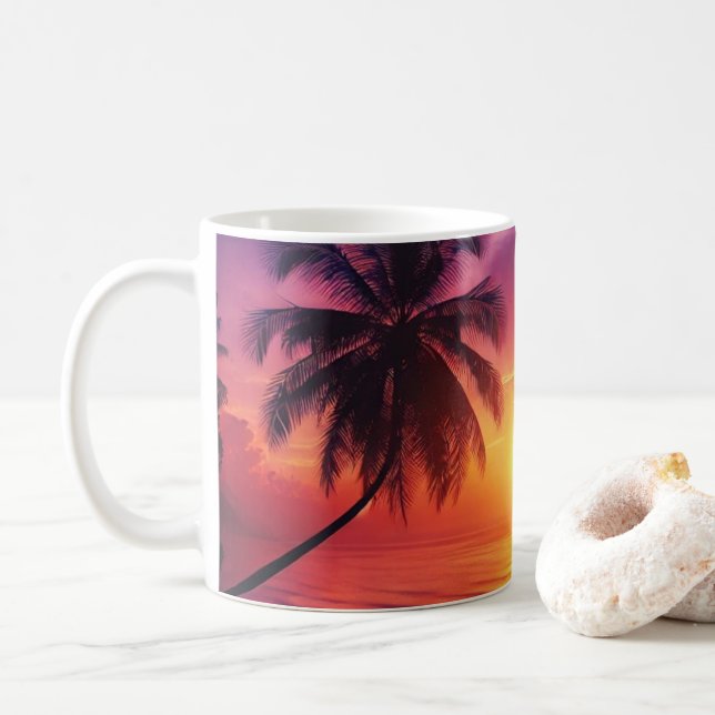 Caneca De Café Tropical Sunset Paradise Mug - Ocean View Gift (Com Donut)