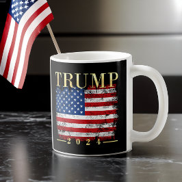 Caneca De Café Trump 2024 Elegante Dourada Vintage Flag Americano