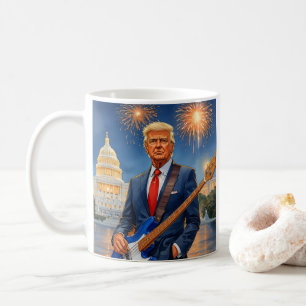 Caneca De Café Trump Tocando Bass Elétrico US Capitólio Fireworks