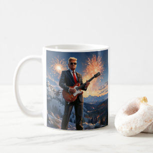 Caneca De Café Trump Tocando Violão Elétrico Monte Rushmore MAGA