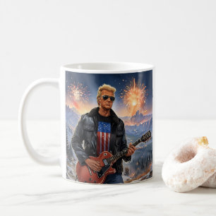 Caneca De Café Trump Tocando Violão Elétrico Monte Rushmore MAGA