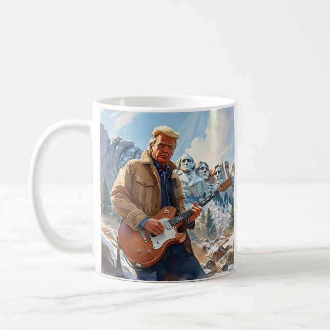 Caneca De Café Trump Tocando Violão Elétrico Monte Rushmore MAGA (Esquerda)