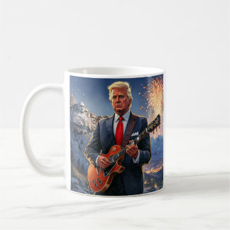 Caneca De Café Trump Tocando Violão Elétrico Monte Rushmore MAGA