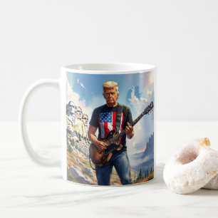 Caneca De Café Trump Tocando Violão Elétrico Monte Rushmore MAGA