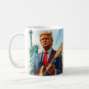 Caneca De Café Trump Tocando Violão Elétrico na Estátua da Liberd