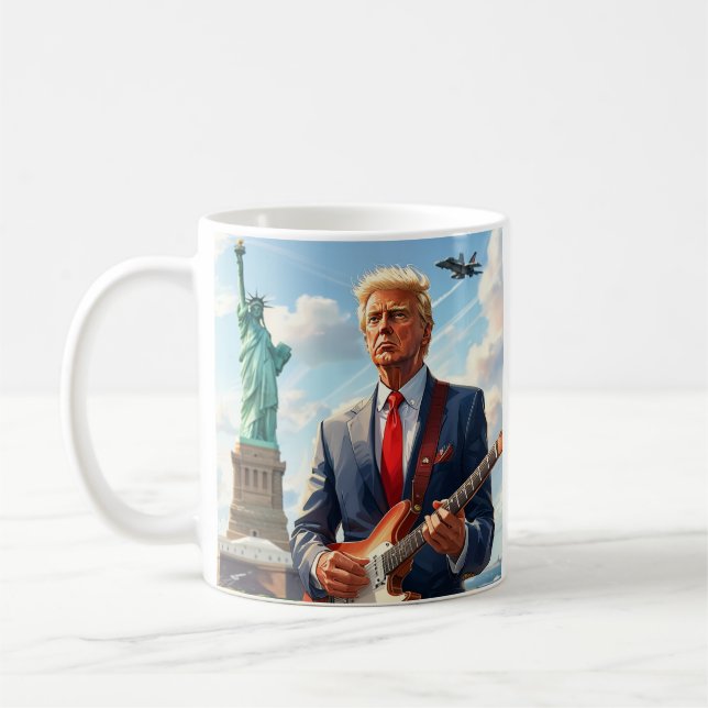 Caneca De Café Trump Tocando Violão Elétrico na Estátua da Liberd (Esquerda)