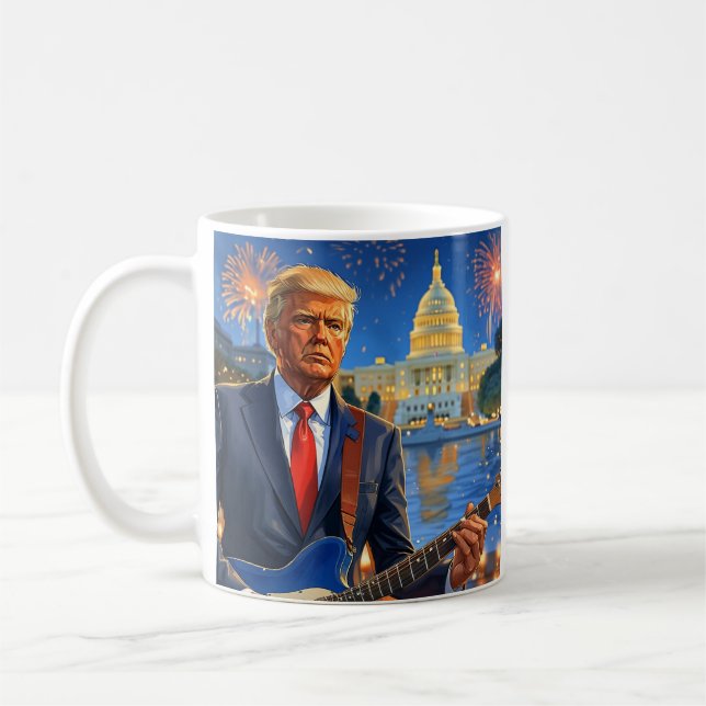 Caneca De Café Trump Tocando Violão Elétrico US Capitólio Firewor (Esquerda)