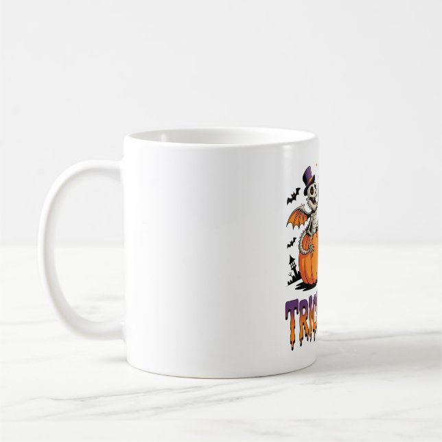 Caneca De Café Truque ou Beer Skeleton Dragons em Pumpkins (Esquerda)